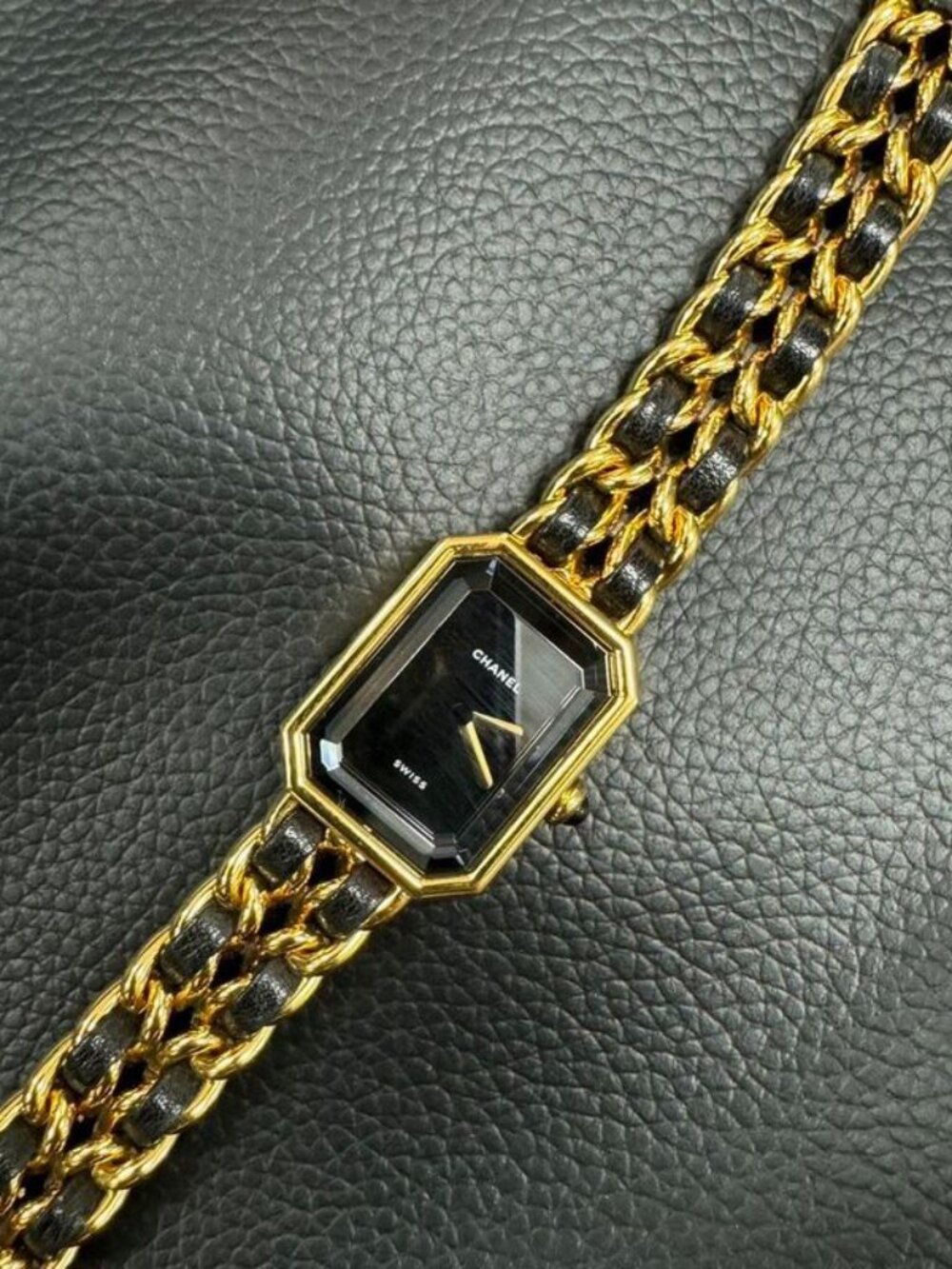 Chanel Premier M /black Leather Cut Glass Bracelet - Picture 4 of 12